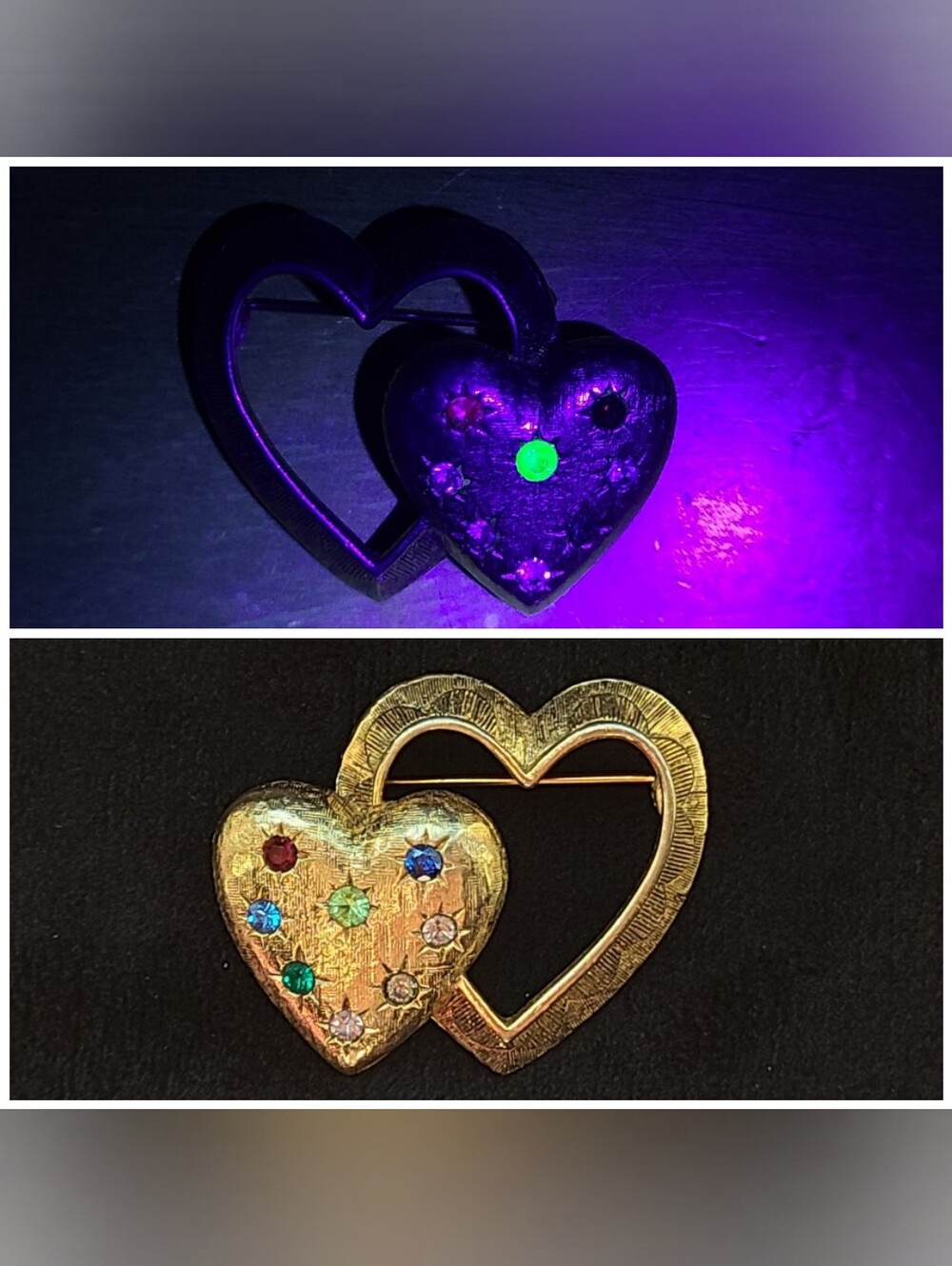 Uranium Glass Heart Vintage Brooch